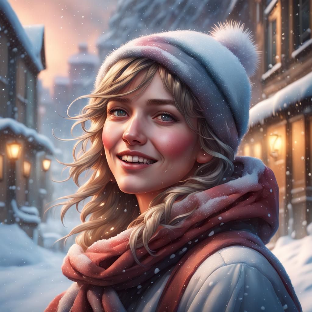 Festive Christmas Portrait in First Snow