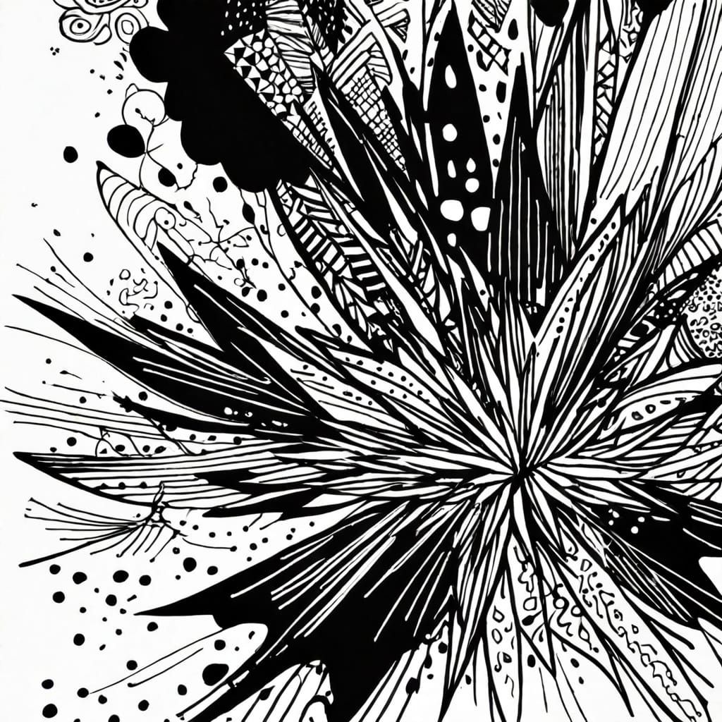 Whimsical Ink Illustration with Abstract Line Art