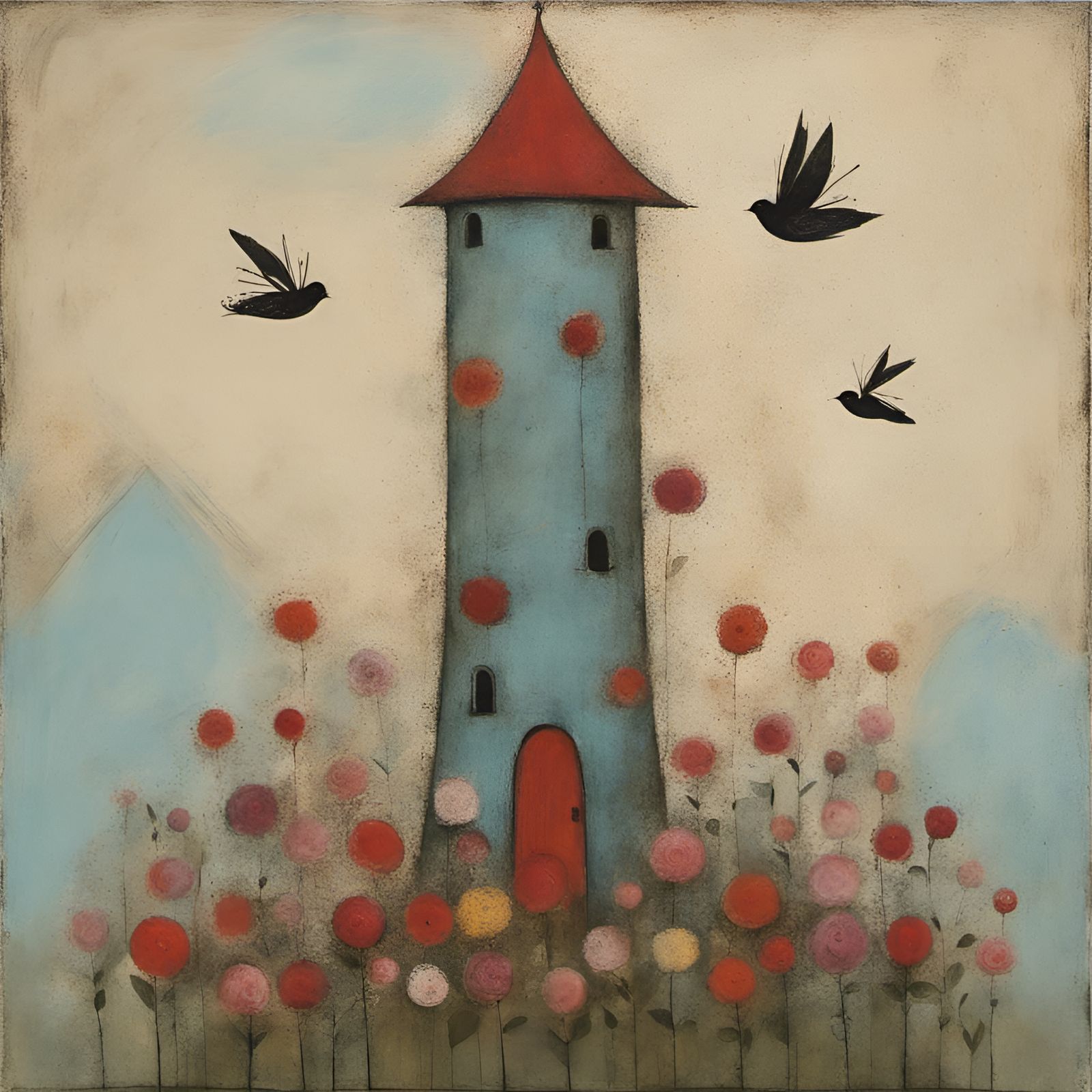 Floral Princess Tower in Naive Art Style