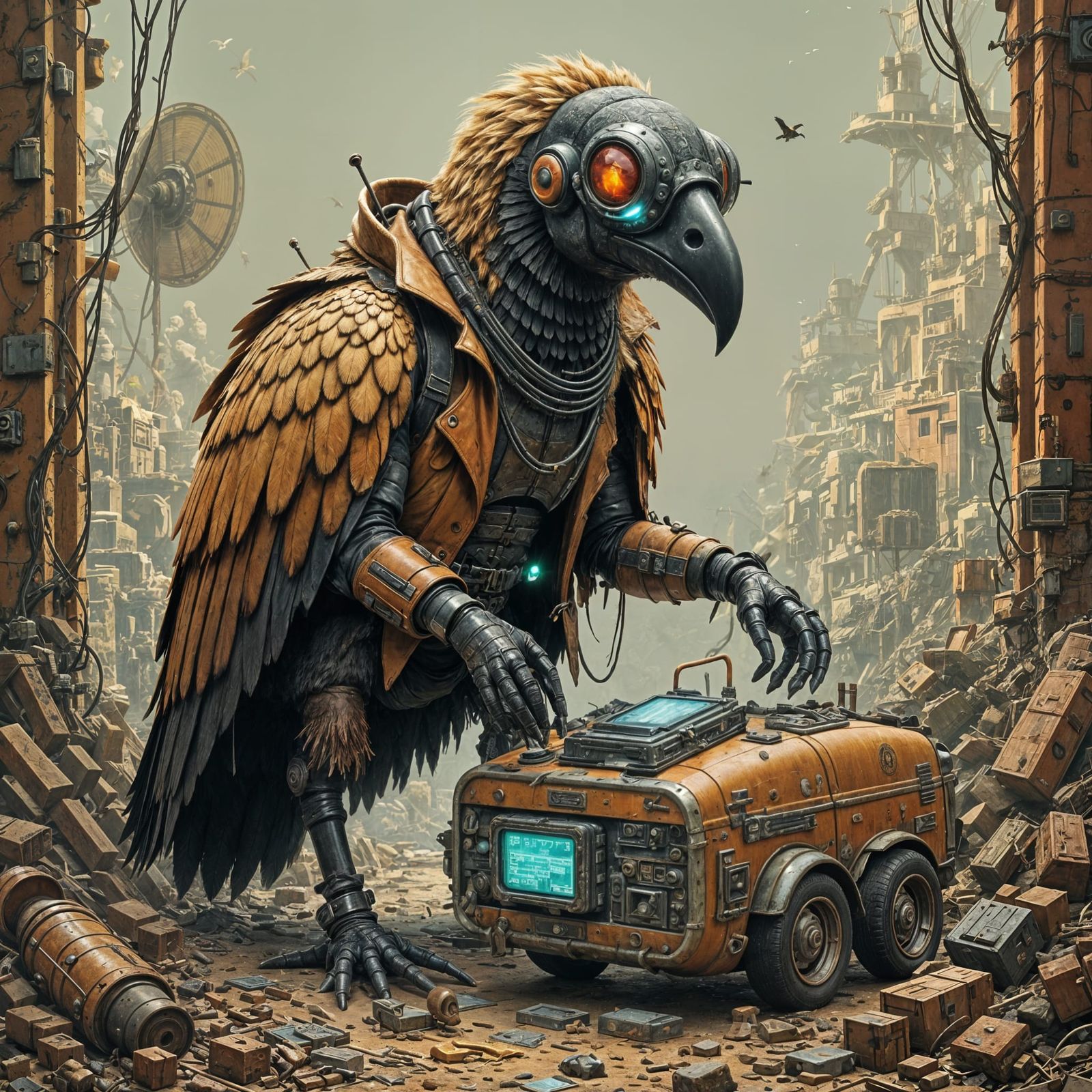 Cyberpunk Vulture Scavenges Analog History