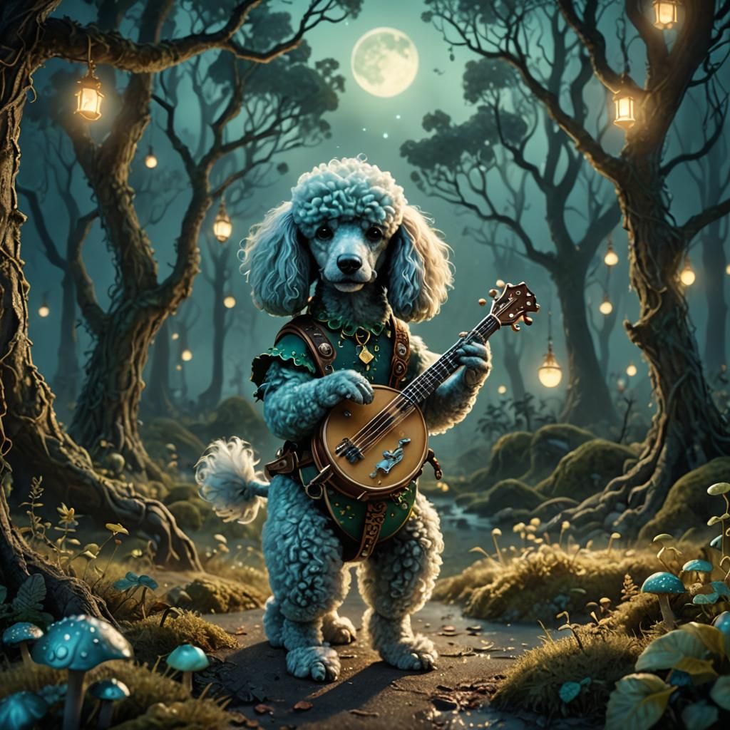 Poodle's Forest Banjo Serenade: A Digital Painting