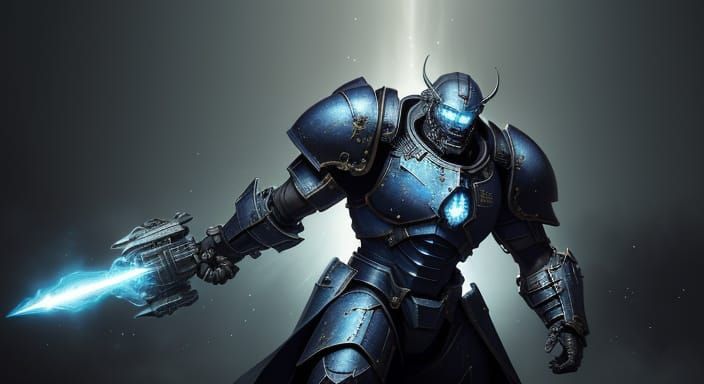 Heroic Space Marine with Glowing Plasma Shield in Intricatel...