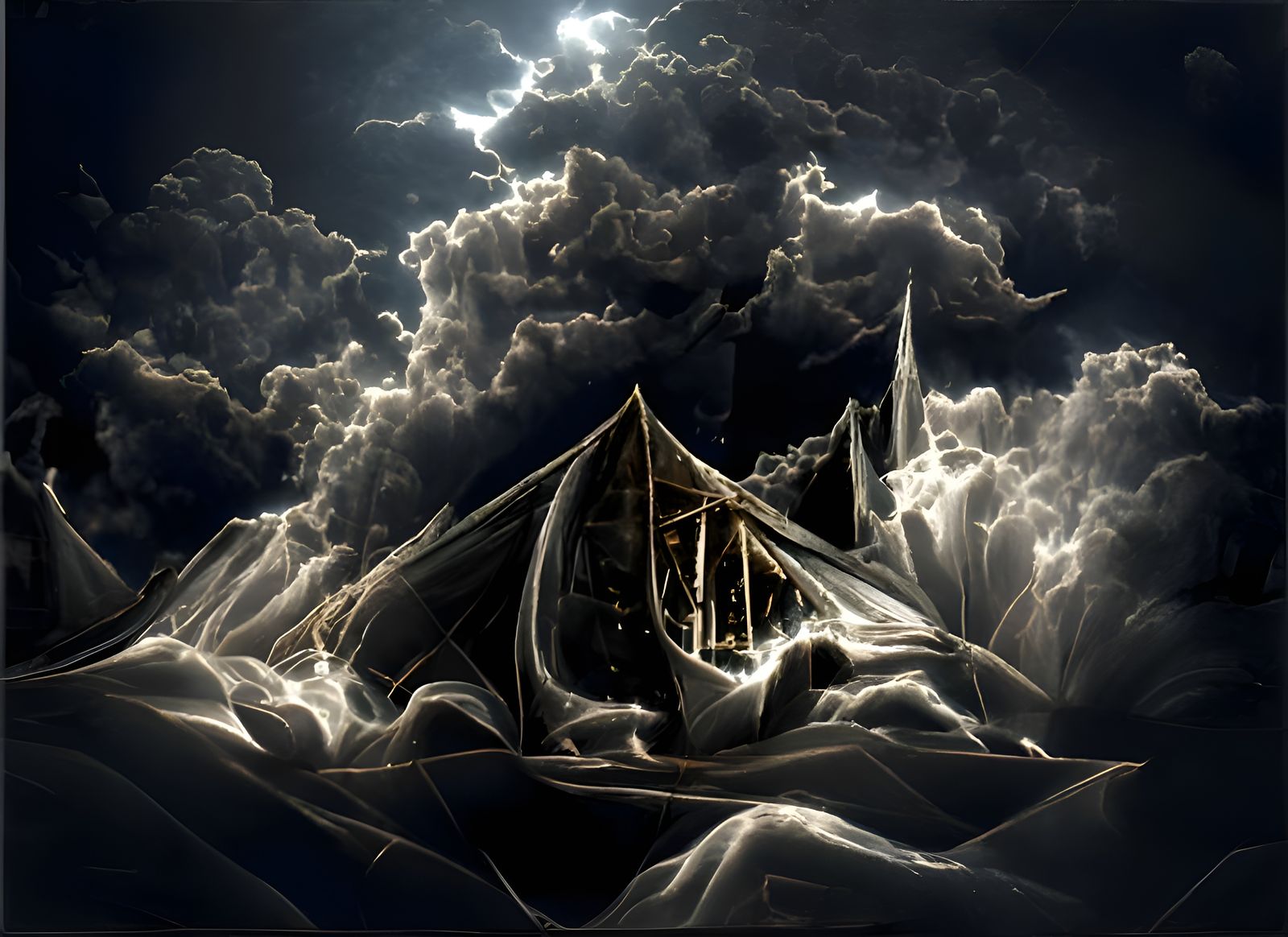 Sailboat Braving Dark Storm: Hyperdetailed Digital Art