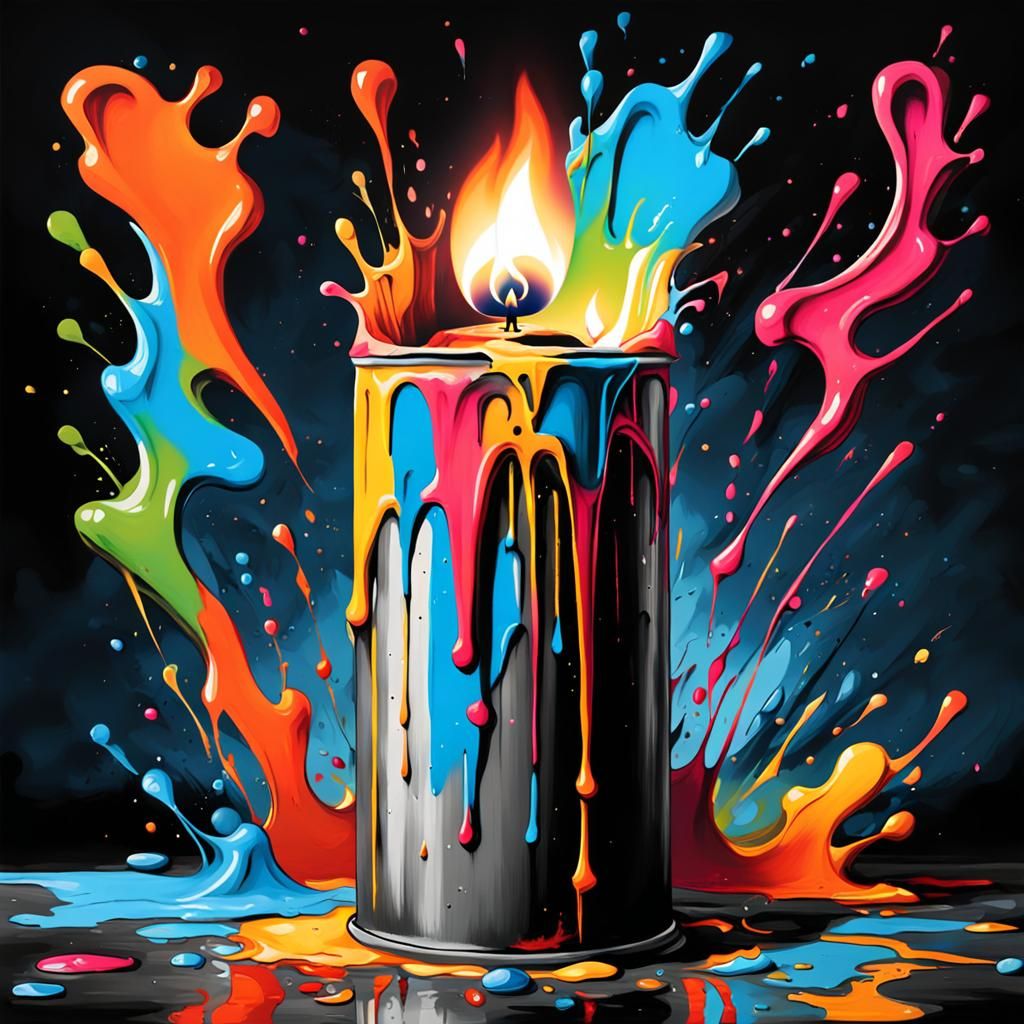 Candle Burning in Dark Graffiti Art