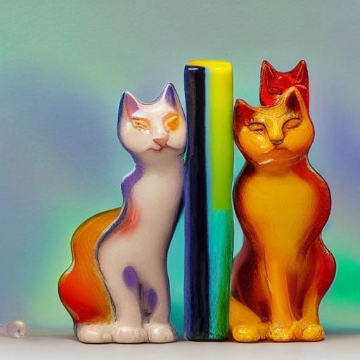 Colorful Fauvist Glass Cats with Expressive Brushstrokes