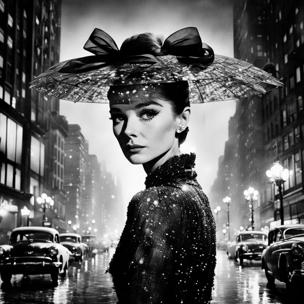 Audrey Hepburn Double Exposure Art in 1920s Style