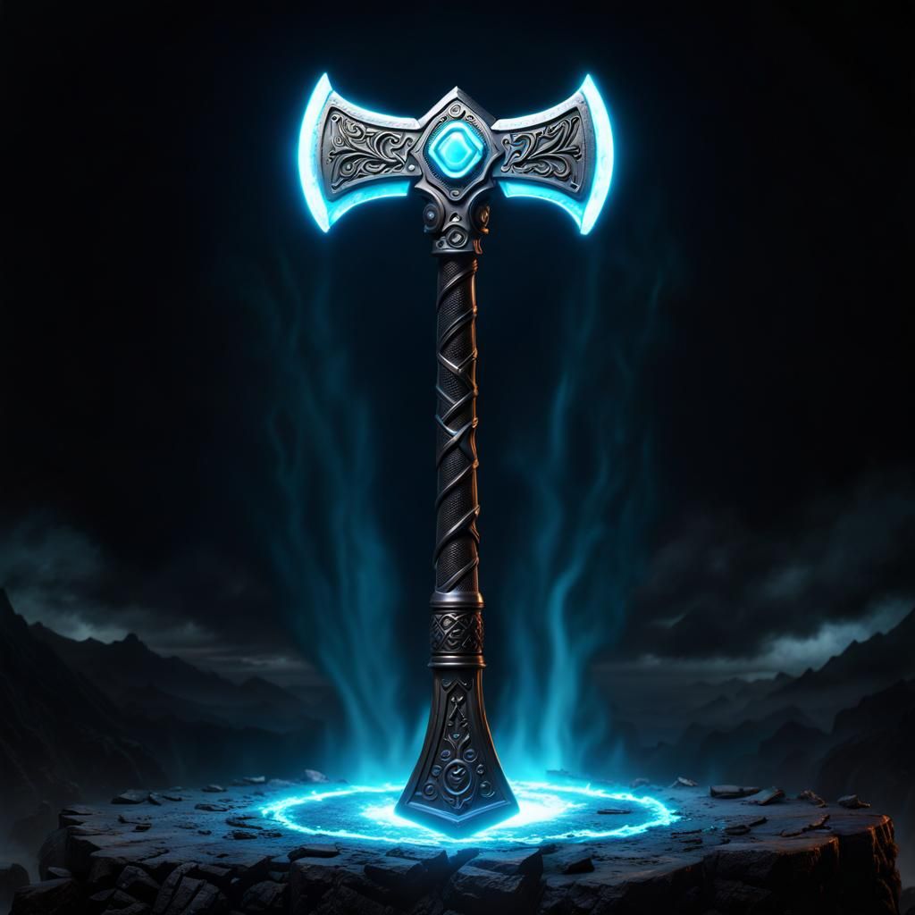 Intricate Two-Handed Hammer with Glowing Runes