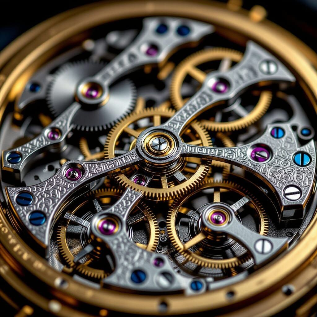 Antique Swiss Watch Mechanism Close-Up in Hyperrealistic Sty...
