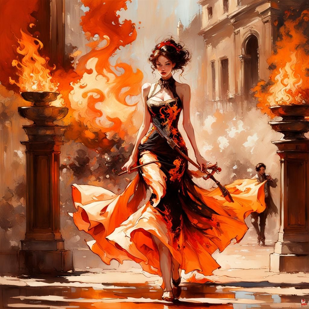 Flaming Dress: Fantasy Art Nouveau Portrait