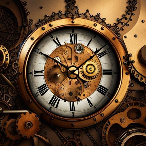 Intricate Steampunk Clock with Brass Details
