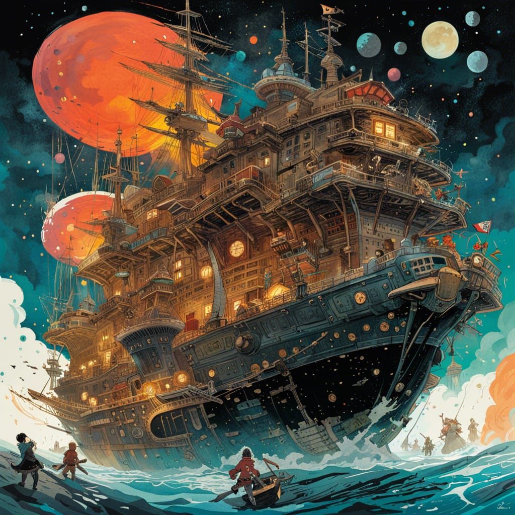 Space Pirate Ship Battle in Anime Style