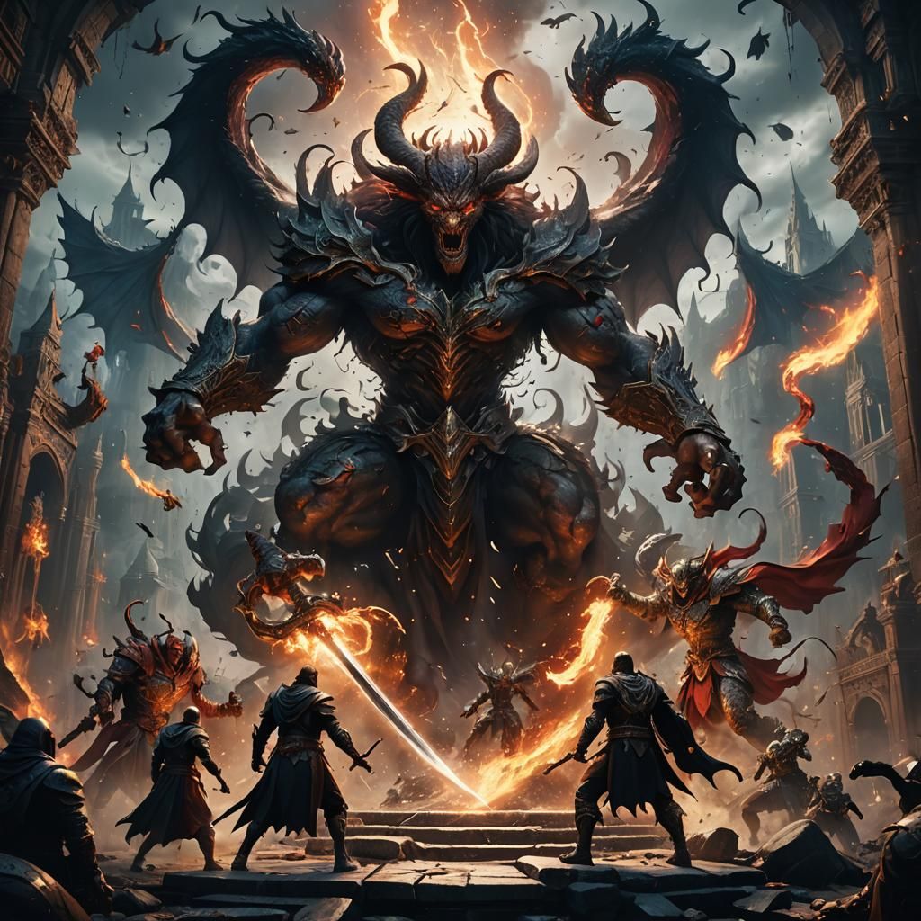 Epic Battle Between Good and Evil in Fantasy Art