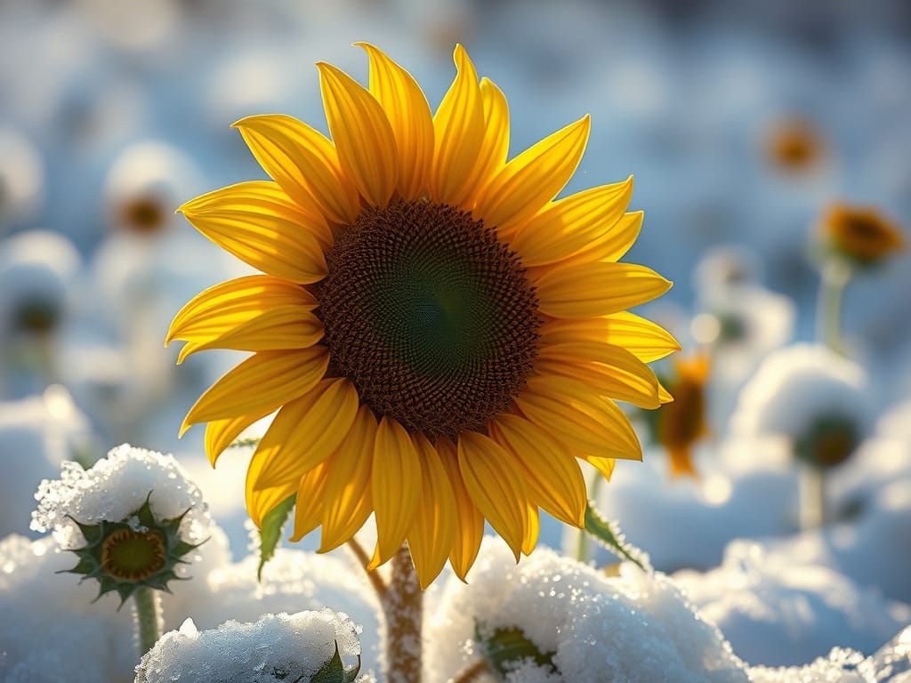Sunflower and Snow: A Hyperrealistic Study in Contrast