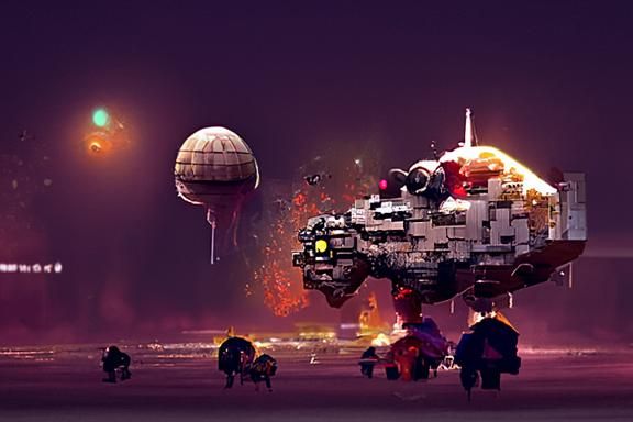 Spaceship Attacks Planet in 8-bit Pixel Art