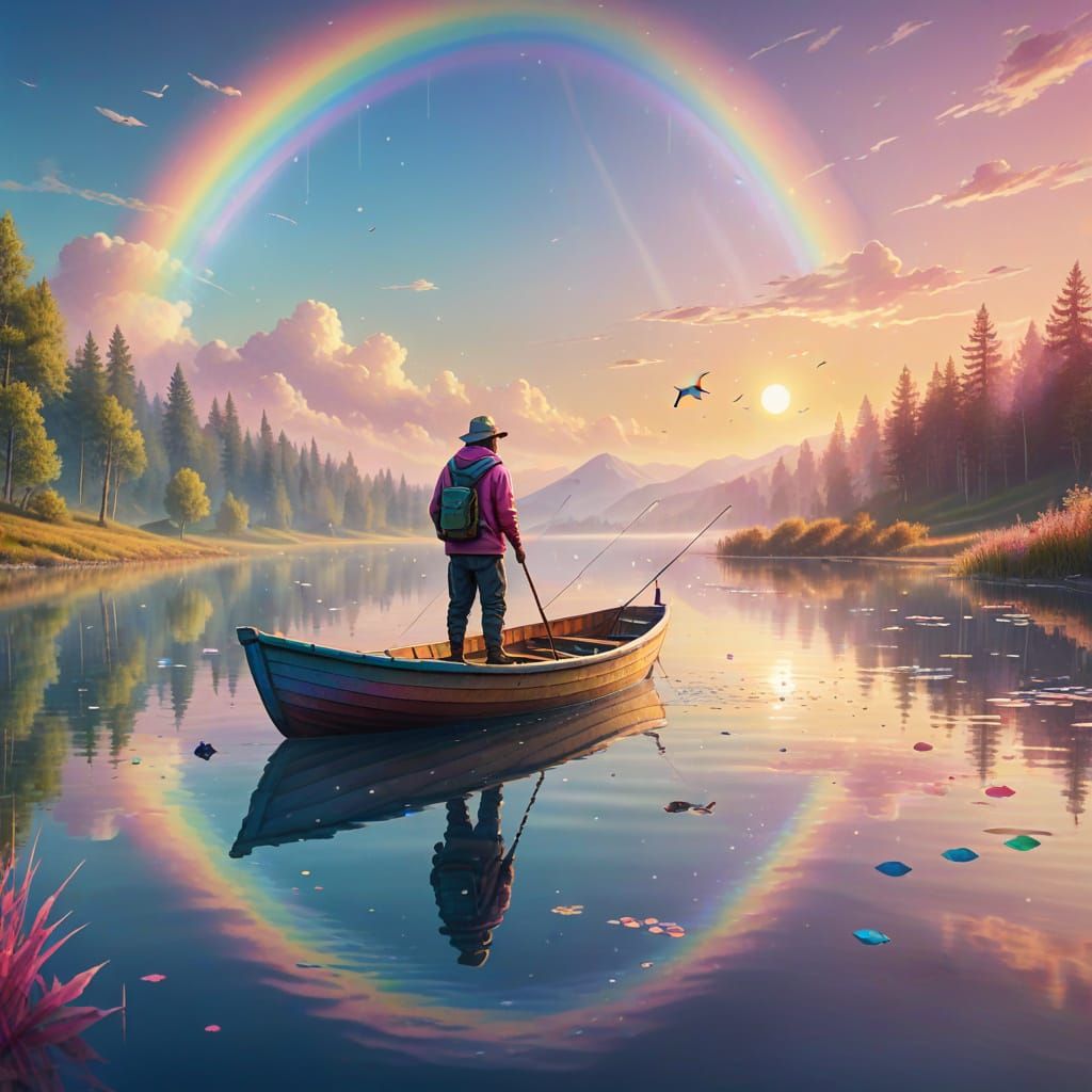 Enchanting Rainbow Fish Fantasy Illustration