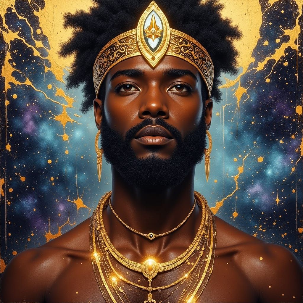 Majestic Black King God in Cosmic Royal Portrait
