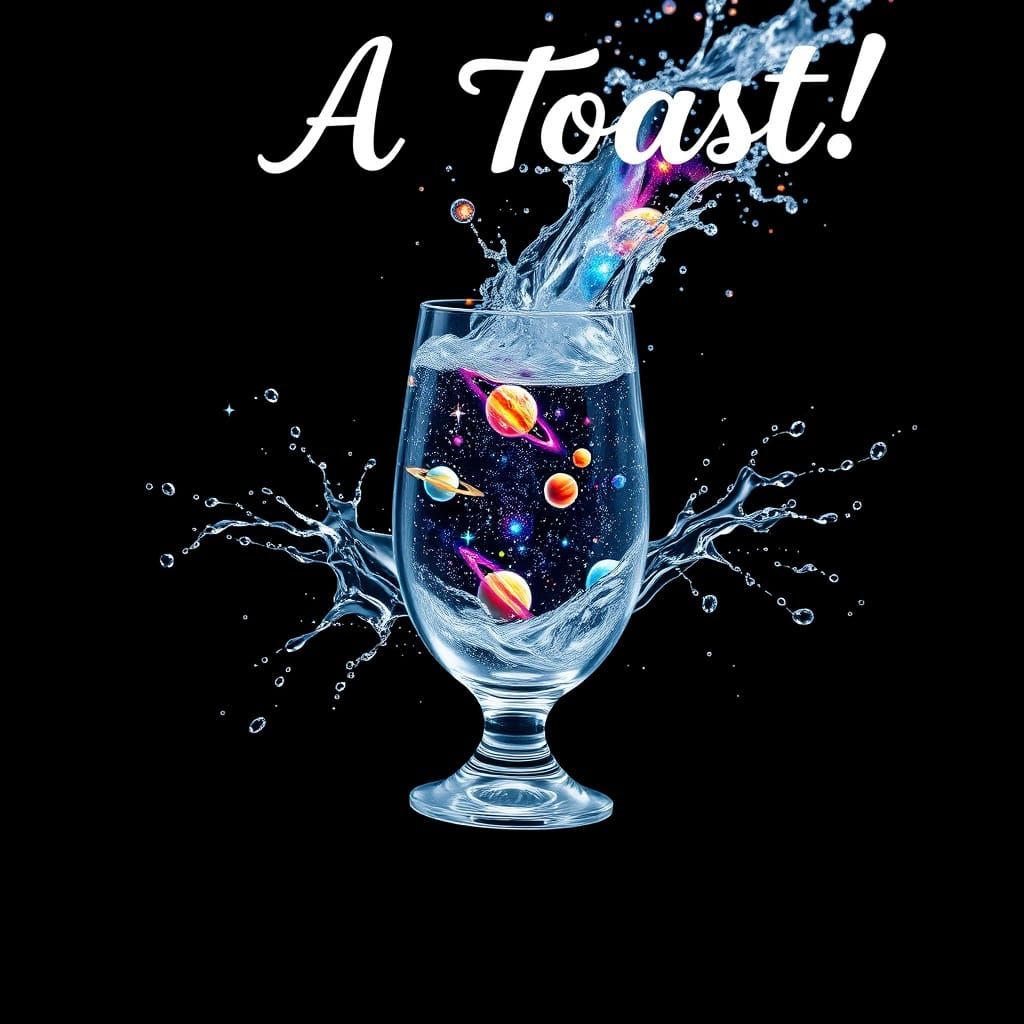 Cosmic Toast in Liquid Font with Shattering Glass and Solar ...