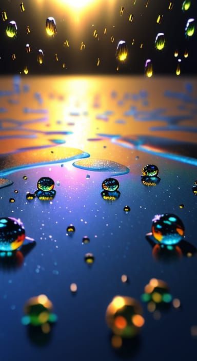 Macro Shot of Glowing Water Droplets in 3D