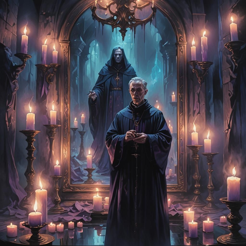 Ominous Priest Reciting Incantations in Dark Fantasy Art