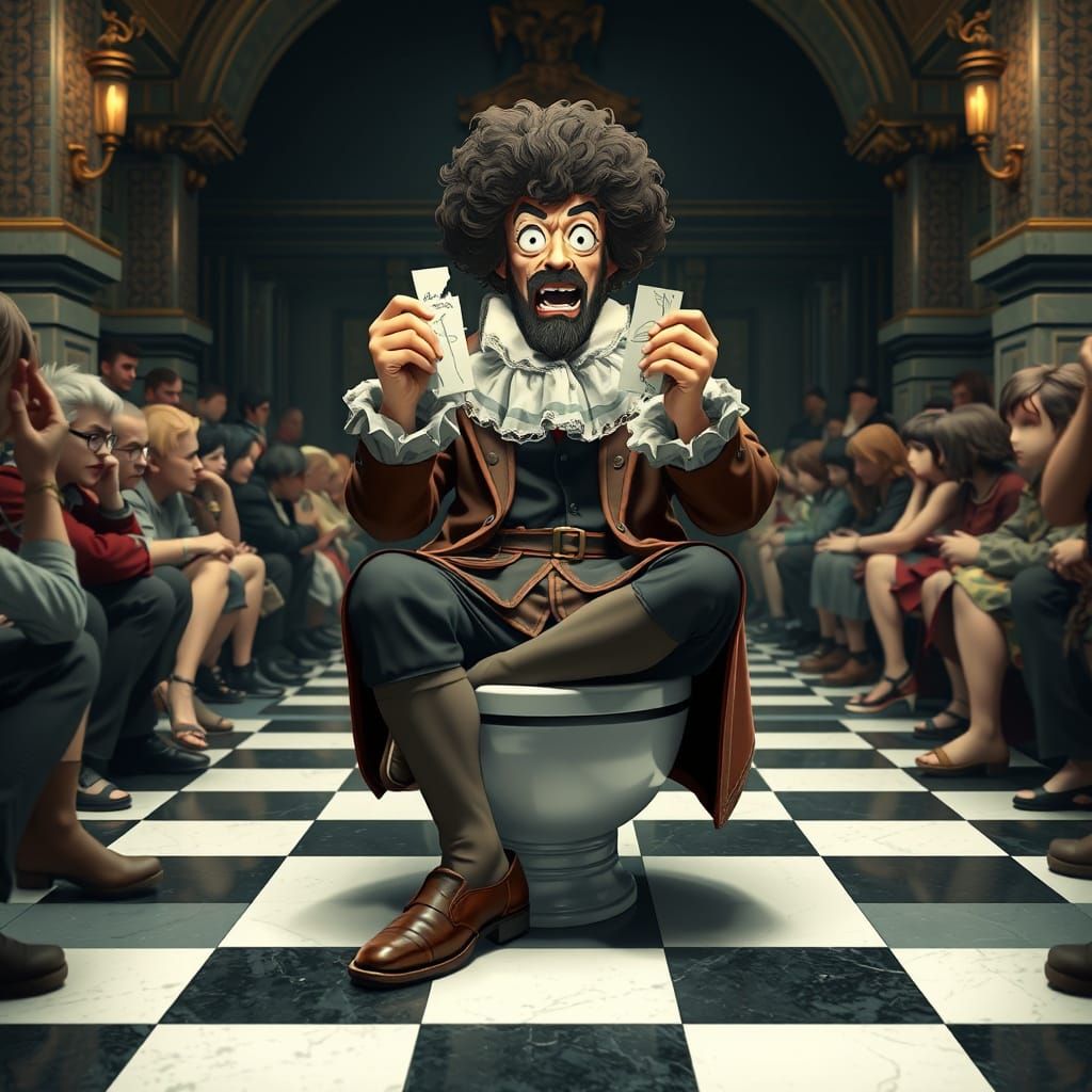 Rembrandt's Shocked Toilet Portrait in Anime Style