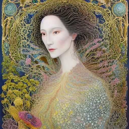 Dancing Woman in Surreal Sun and Moon Flower