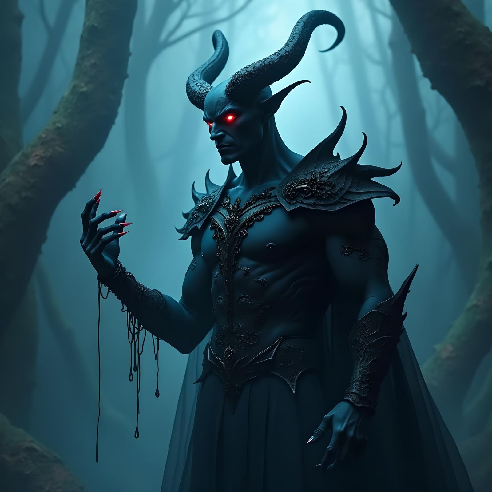 Sensual Male Demon in Stygian Elegance