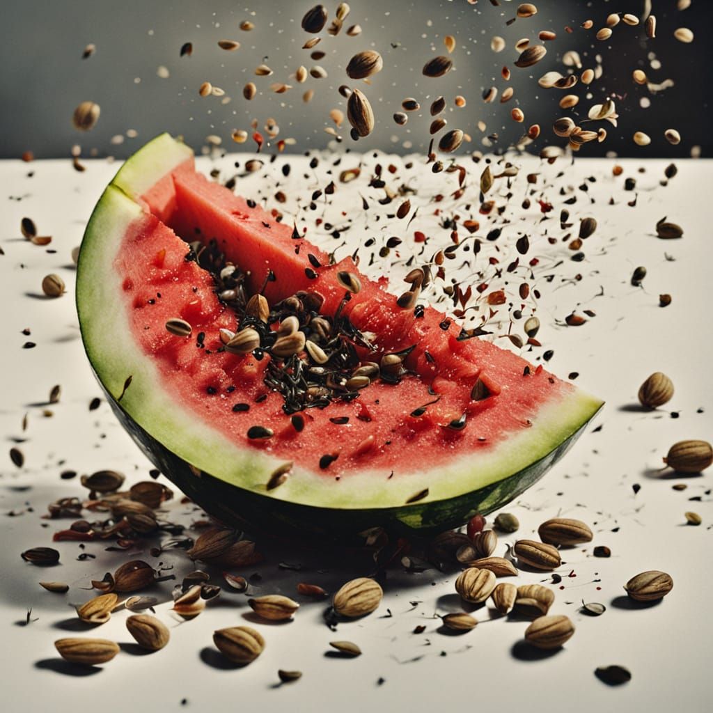 Surrealist Watermelon Seeds Decay in Dali-Inspired Oil Paint...