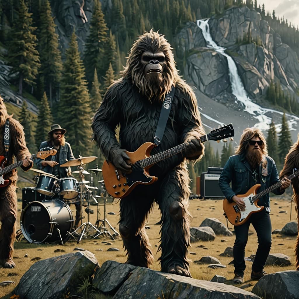 Sasquatch Rock Band The Yetis, Cinematic 8k Still