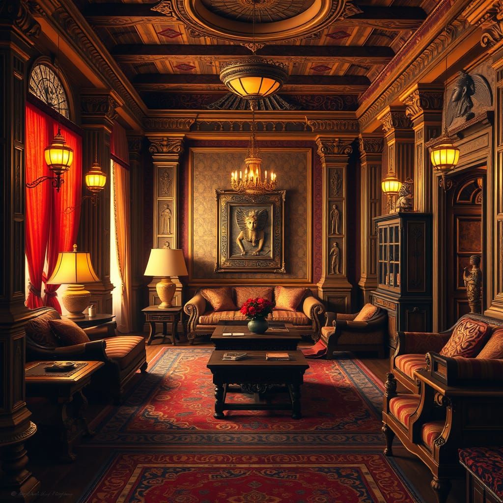 Egyptian-Inspired Luxury Interior with Intricate Furniture a...