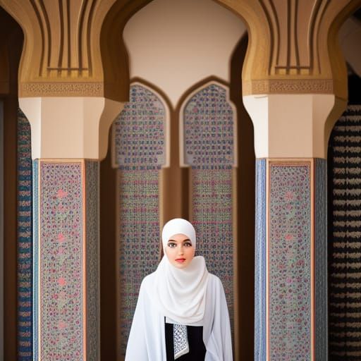 Blonde Woman in Hijab at Mosque: Professional Photography