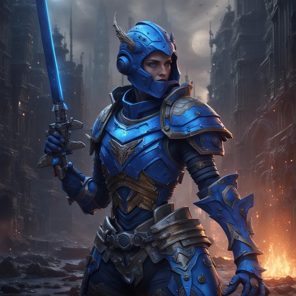 Female Cyberpunk Knight in Detailed Matte Painting