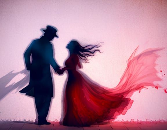 Detailed Shadow Art of Waltzing Couple