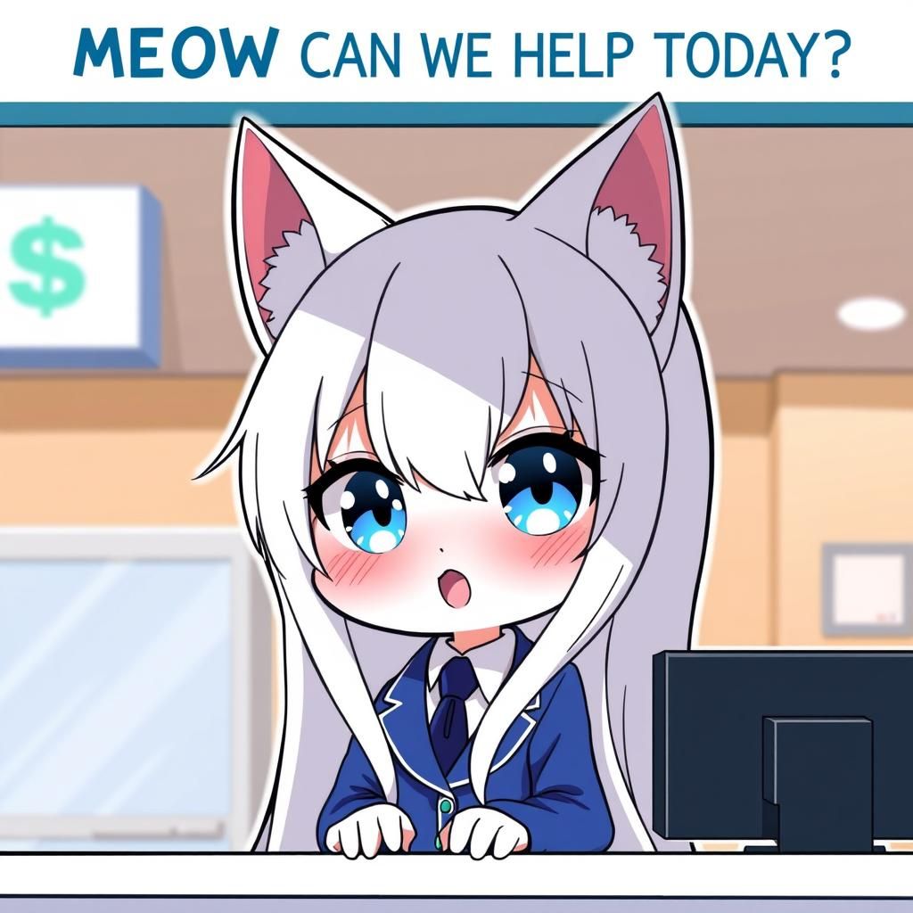Anime Chibi Catgirl Banker in Dynamic Lighting
