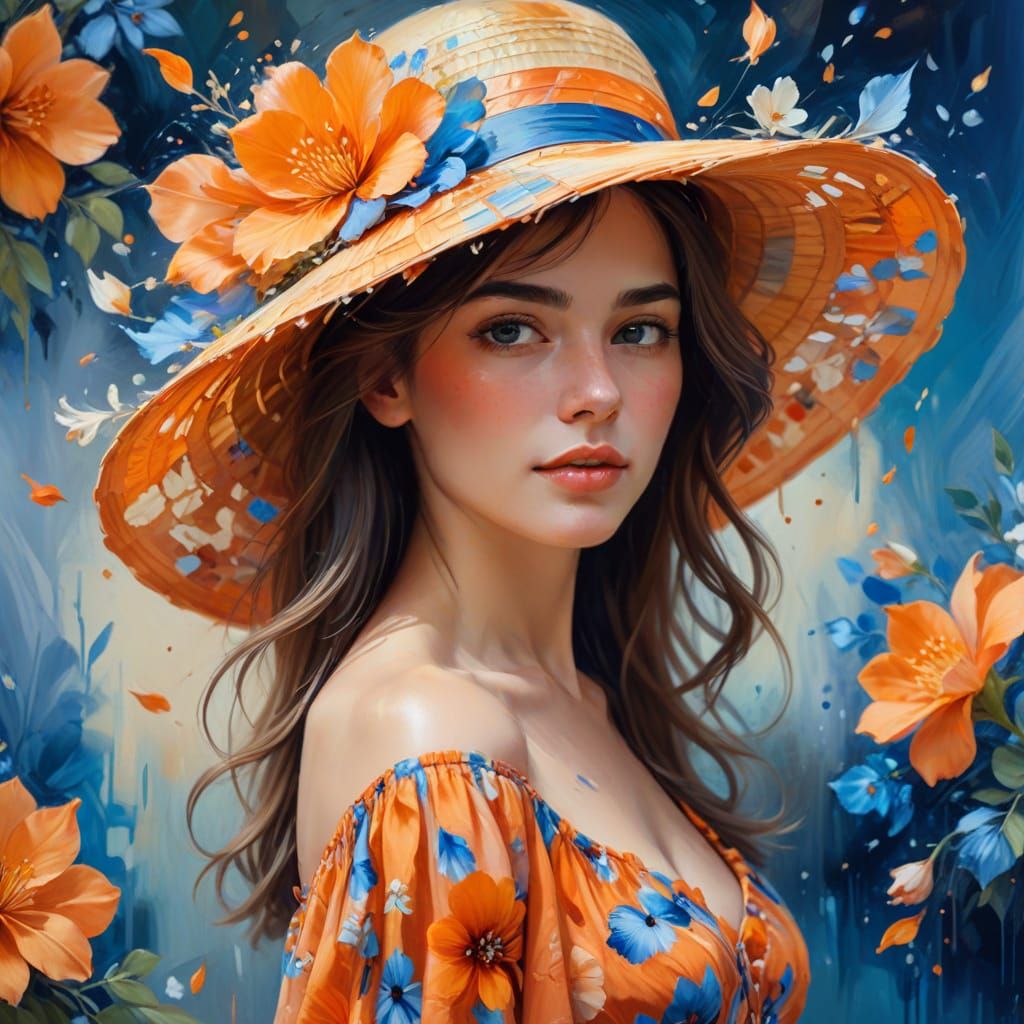 Woman in Floral Hat: Vibrant Impressionist Oil Painting