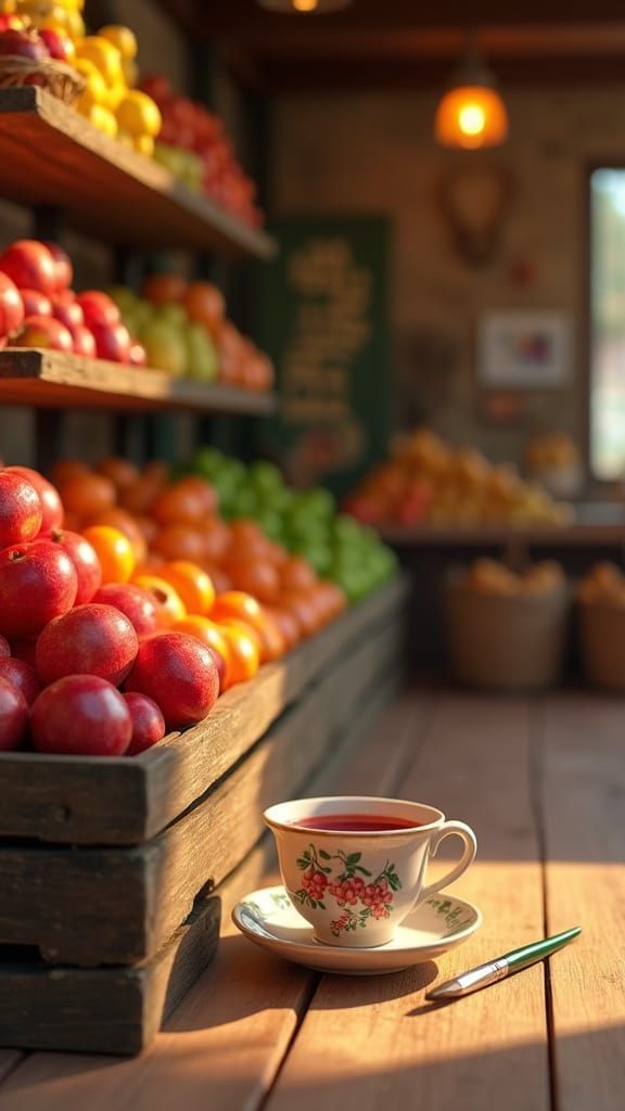 Whimsical Rustic Fruit Market Scene