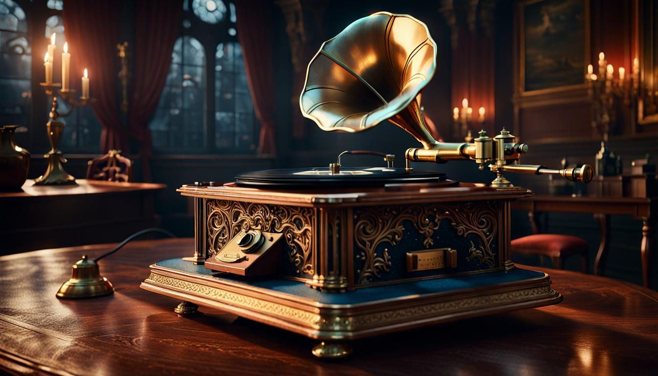 Victorian Record Player in Detailed Matte Painting