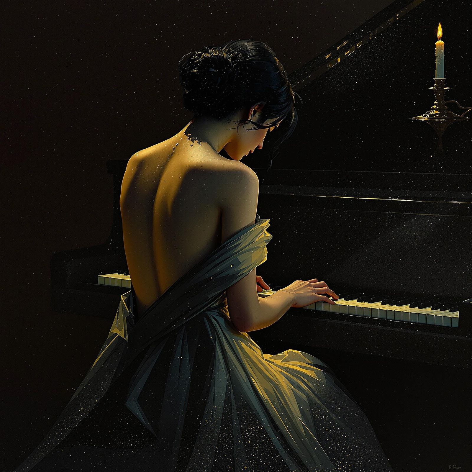 Sensual Pianist Lost in Melancholic Ballad