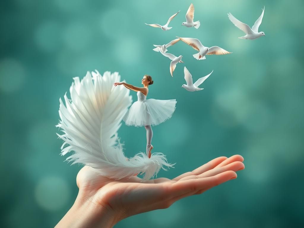 Ballet Dancer on Dove Feather in Flight