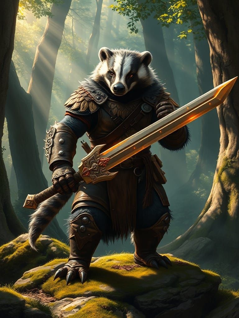 Fierce Badger Warrior in Ancient Forest