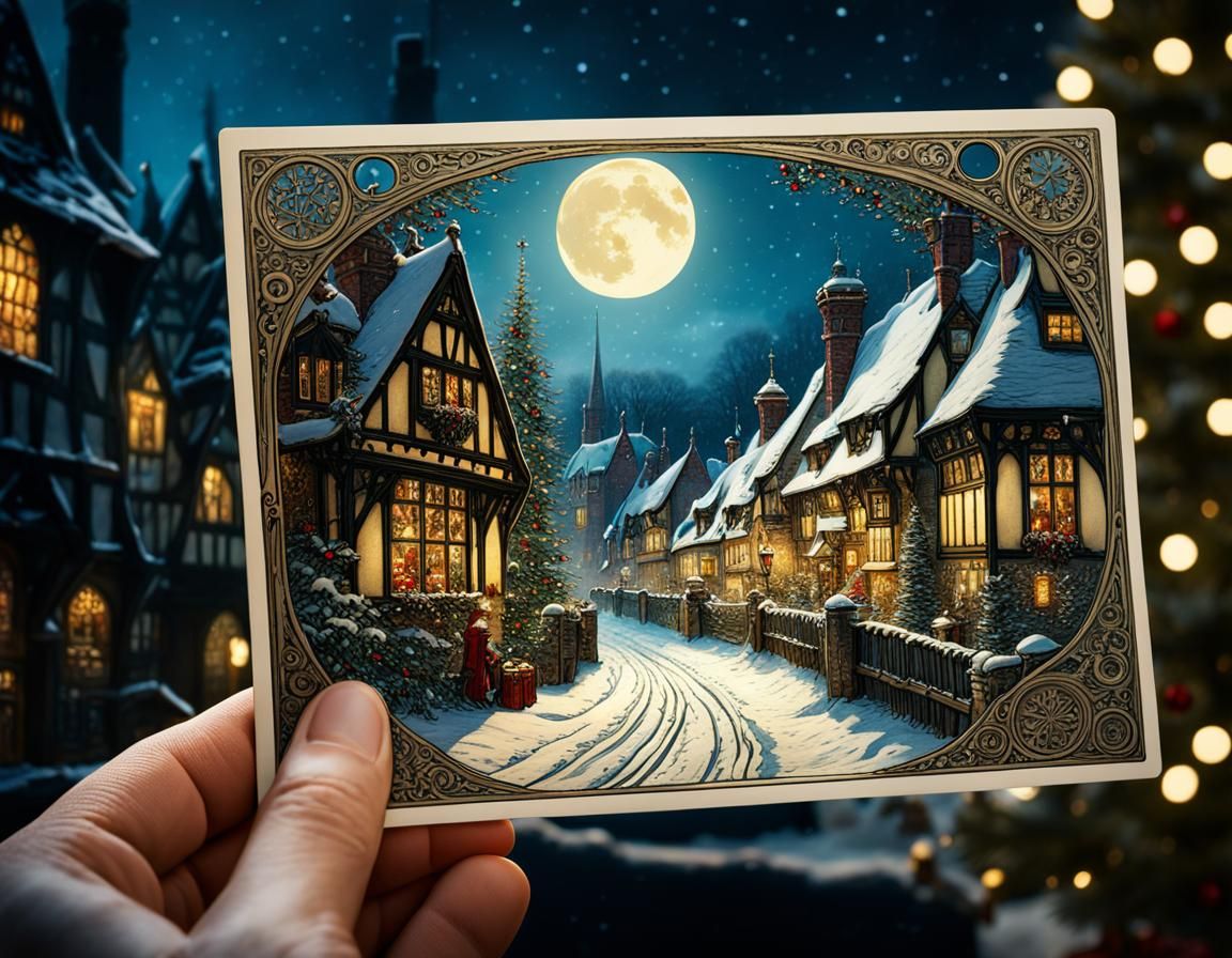 Christmas Postcard Art in a Fantastical Style