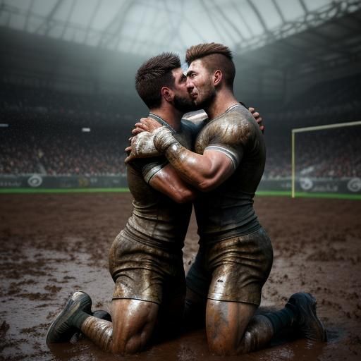 Rugby Players Embrace: 3D Cinematic Masterpiece