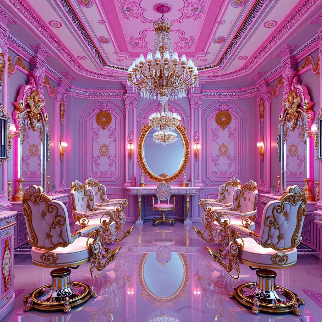 Hyper-Realistic Futuristic Beauty Salon with Pastel Pink Acc...