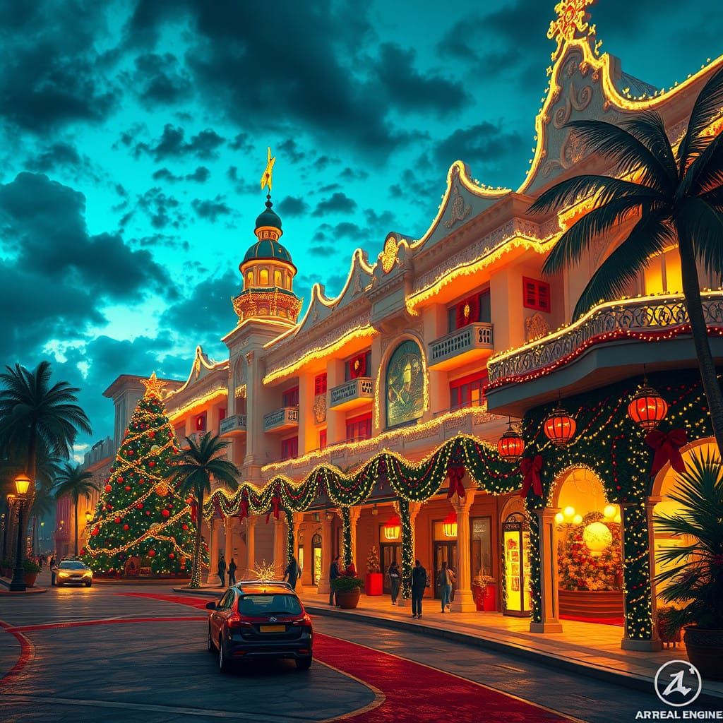 Fantastical Miami Christmas Scene in Vibrant Colors