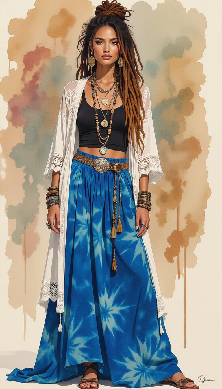 Modern Hippie Woman in de Kooning Style