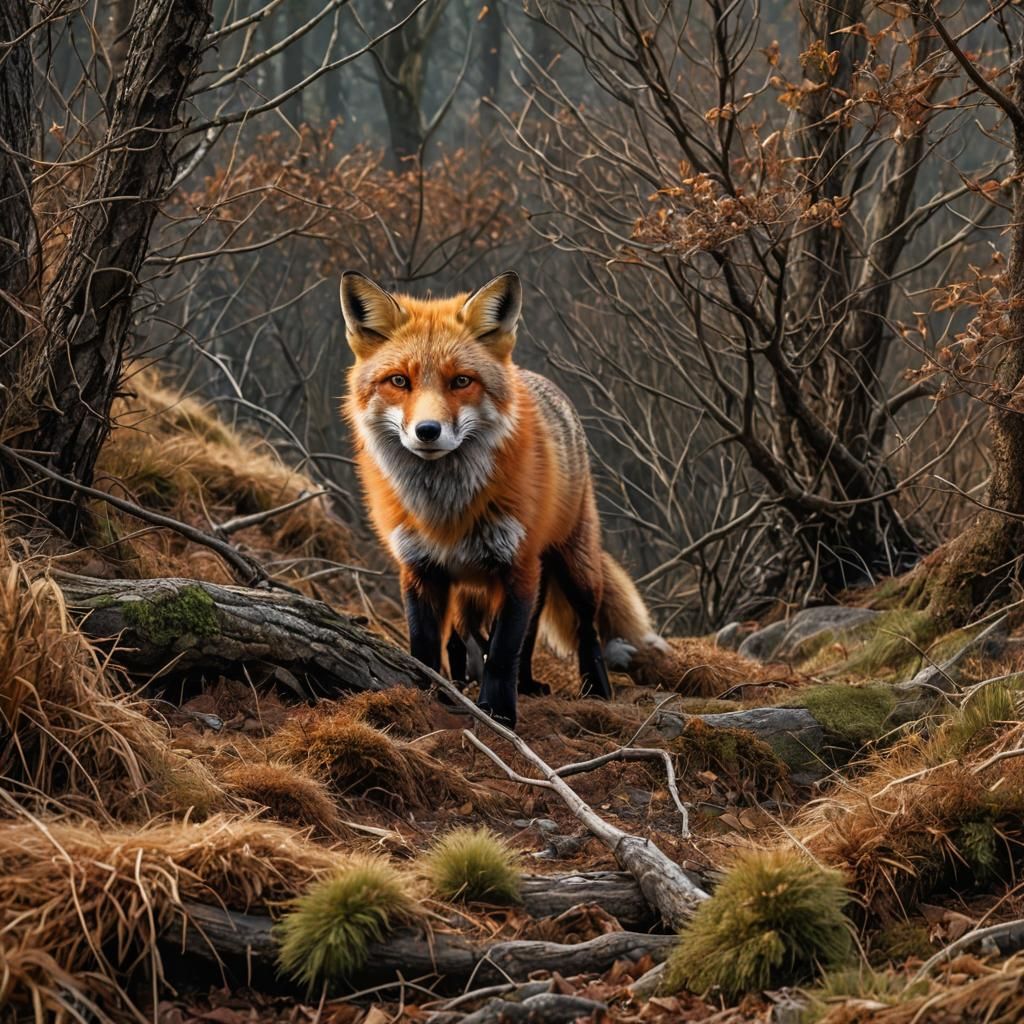 Hyperrealistic Red Fox Hunting in Mountain Nature