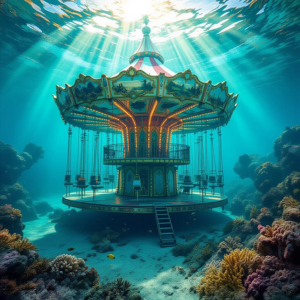 Abandoned Carousel Submerged in Coral Lagoon
