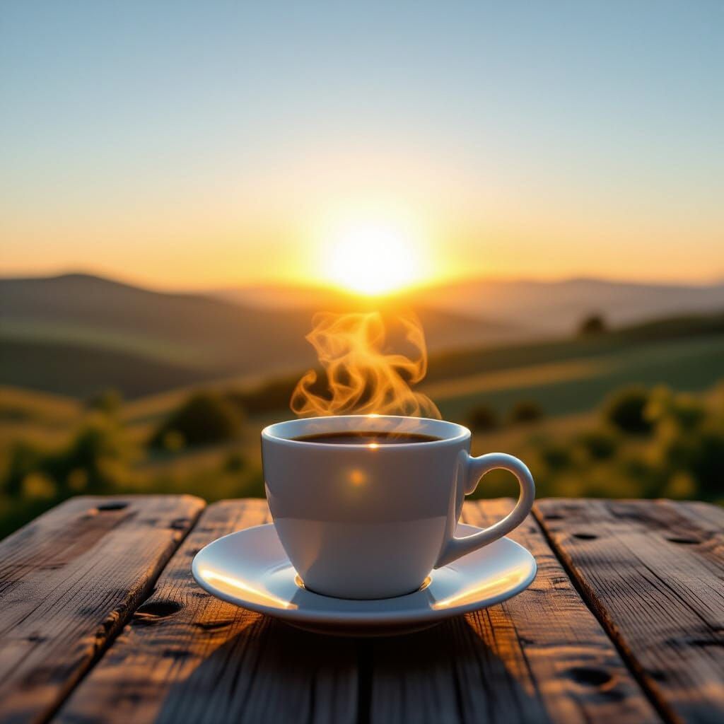 Golden Hour Coffee: Serene Morning Vista