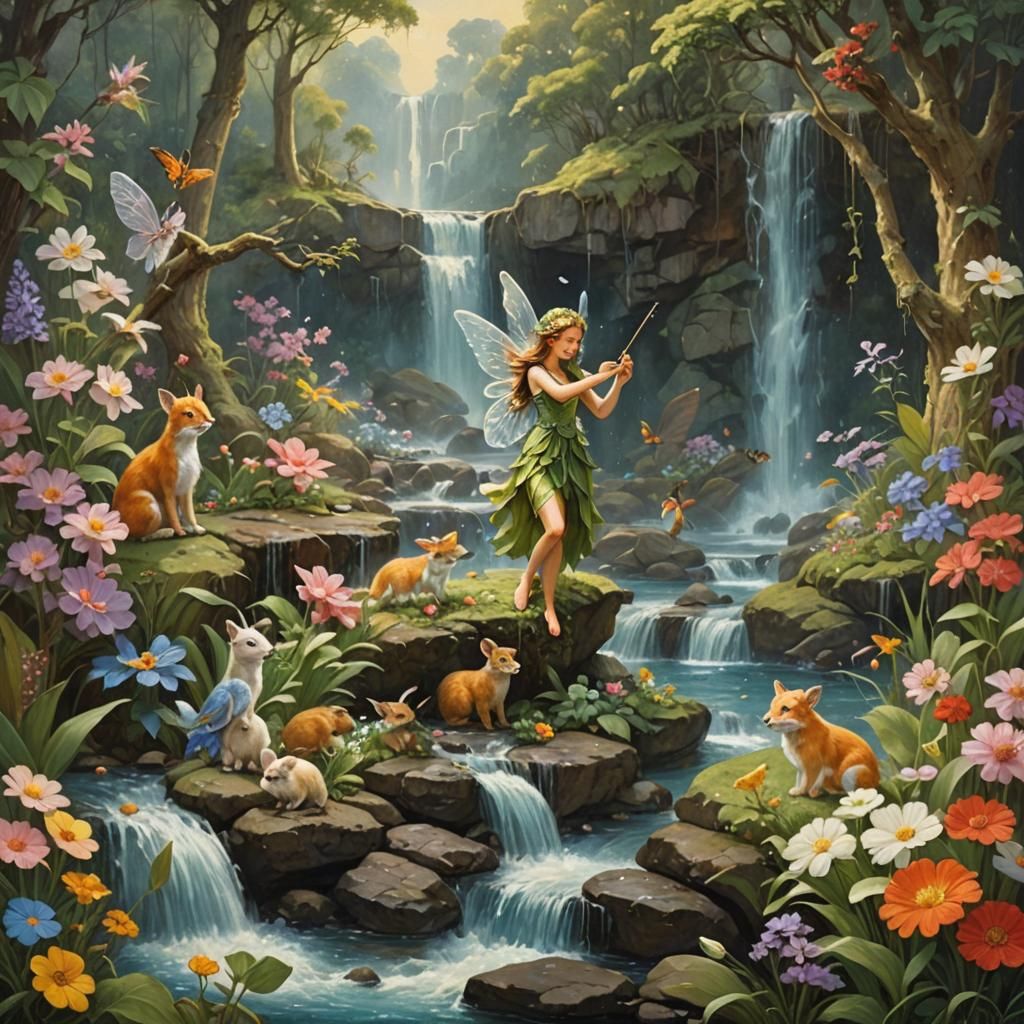 Enchanting Fairy Flute Serenade: An Oil Painting