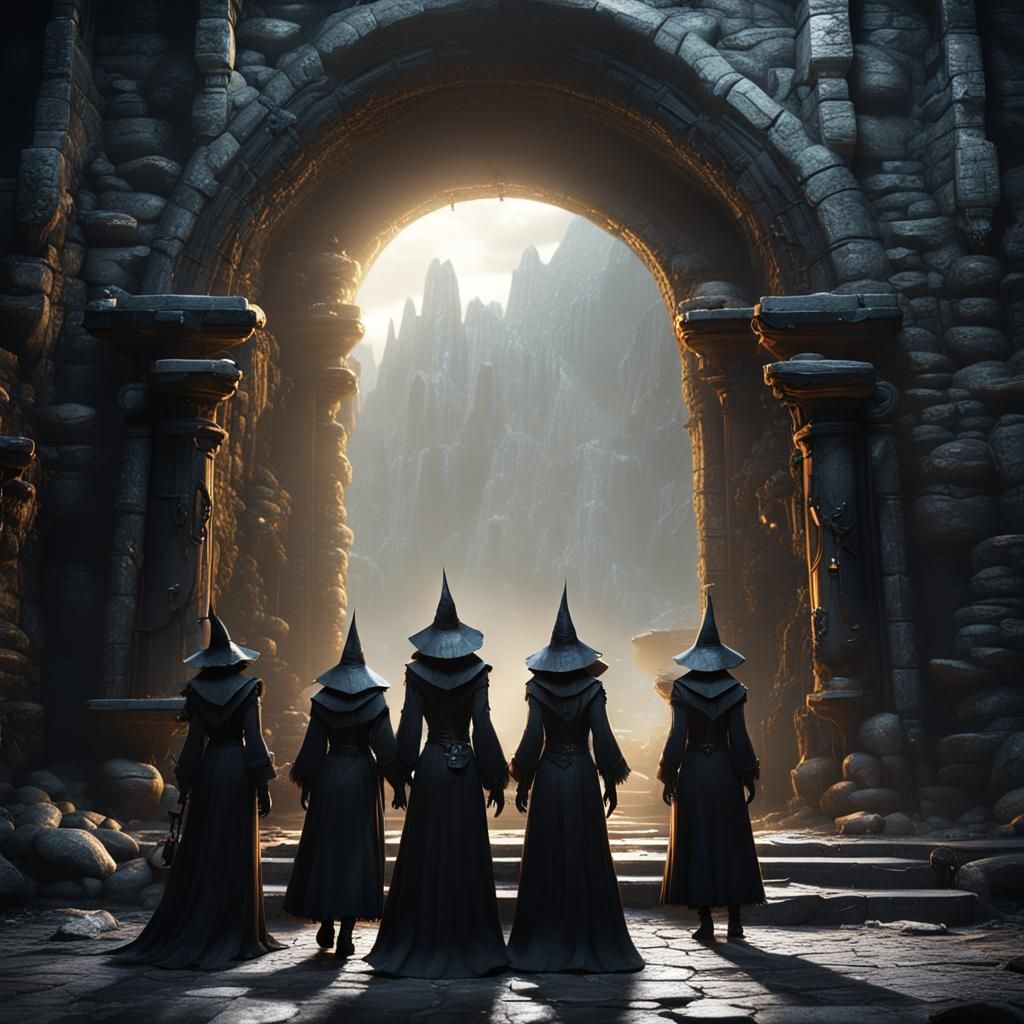 Witches Guarding a Stone Door: Fantasy Concept Art