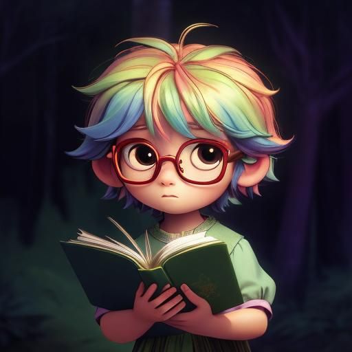 Chibi Fantasy Crayon Cartoon Drawing of Person in Forest